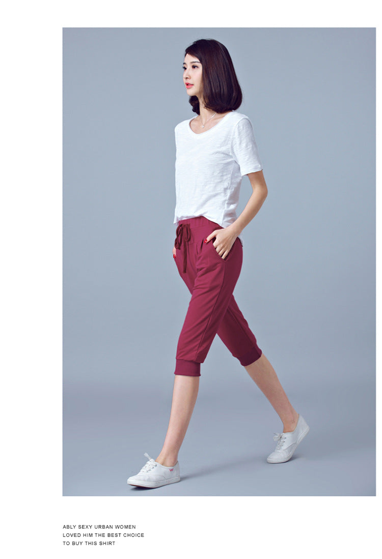 High-Waisted Stretch Cropped Pants for Women, Summer Thin Sports Pants, Loose Harem Pants 100kg Fat mm Large Size Casual Pants for Women