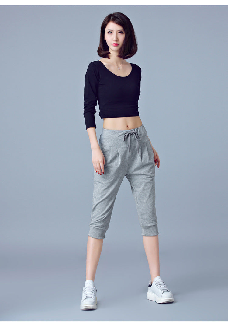 High-Waisted Stretch Cropped Pants for Women, Summer Thin Sports Pants, Loose Harem Pants 100kg Fat mm Large Size Casual Pants for Women