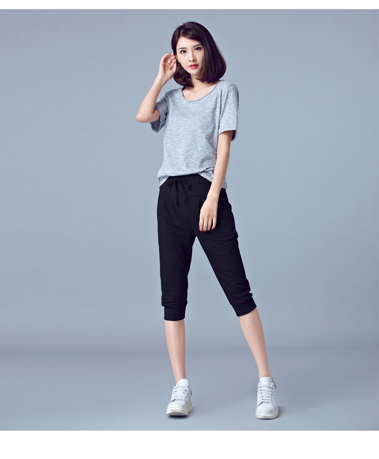 High-Waisted Stretch Cropped Pants for Women, Summer Thin Sports Pants, Loose Harem Pants 100kg Fat mm Large Size Casual Pants for Women