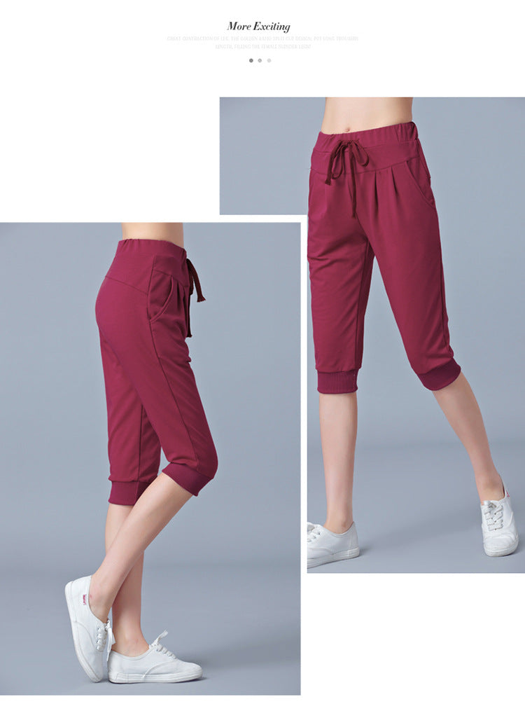 High-Waisted Stretch Cropped Pants for Women, Summer Thin Sports Pants, Loose Harem Pants 100kg Fat mm Large Size Casual Pants for Women