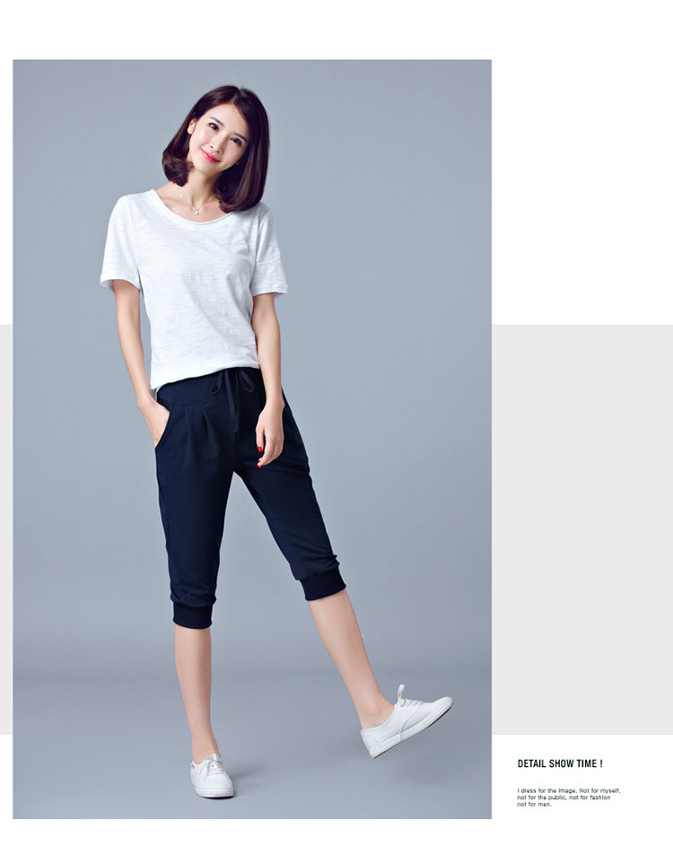 High-Waisted Stretch Cropped Pants for Women, Summer Thin Sports Pants, Loose Harem Pants 100kg Fat mm Large Size Casual Pants for Women