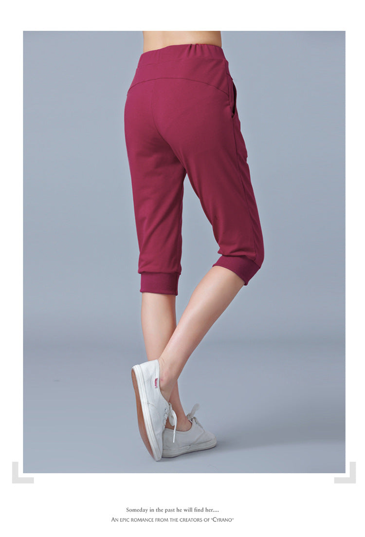 High-Waisted Stretch Cropped Pants for Women, Summer Thin Sports Pants, Loose Harem Pants 100kg Fat mm Large Size Casual Pants for Women