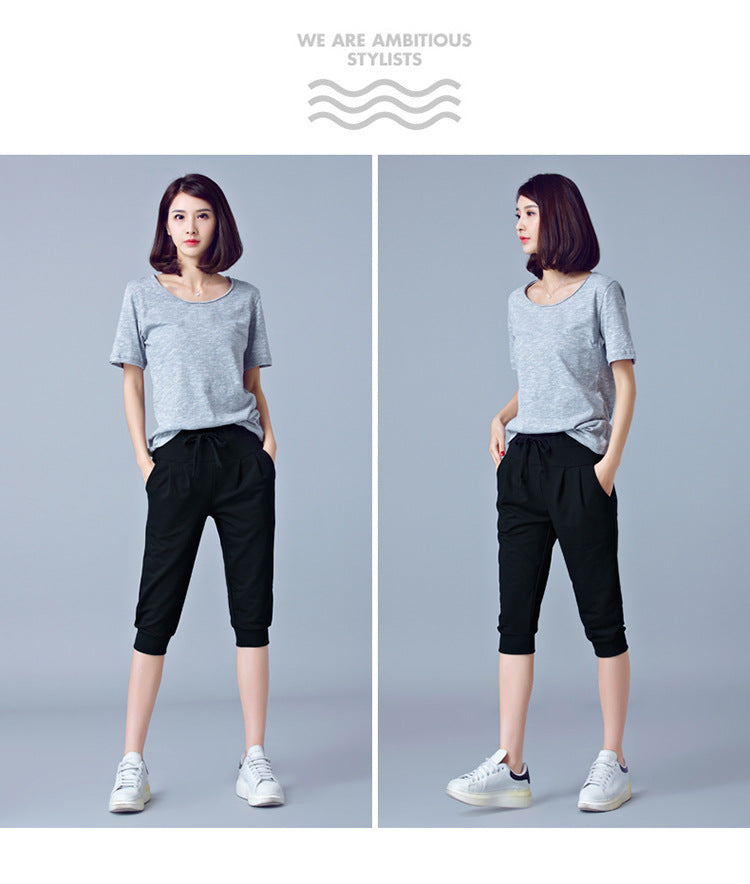 High-Waisted Stretch Cropped Pants for Women, Summer Thin Sports Pants, Loose Harem Pants 100kg Fat mm Large Size Casual Pants for Women