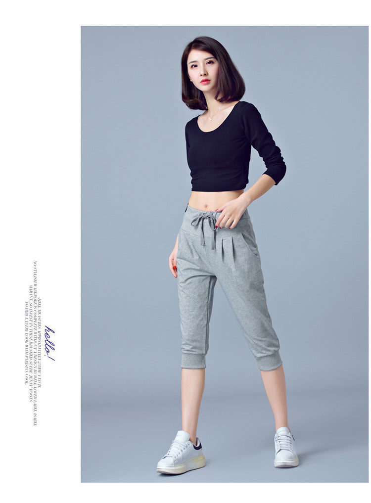 High-Waisted Stretch Cropped Pants for Women, Summer Thin Sports Pants, Loose Harem Pants 100kg Fat mm Large Size Casual Pants for Women