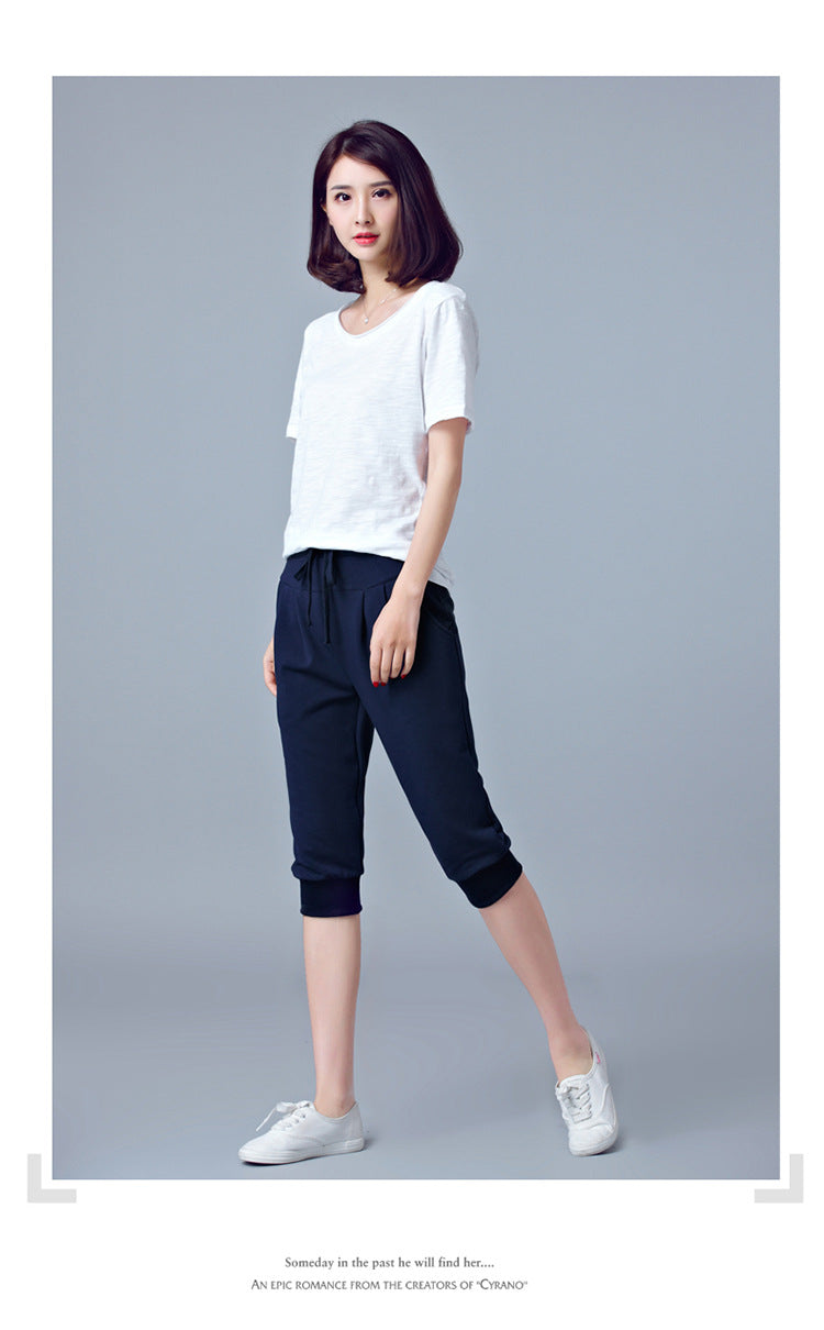 High-Waisted Stretch Cropped Pants for Women, Summer Thin Sports Pants, Loose Harem Pants 100kg Fat mm Large Size Casual Pants for Women
