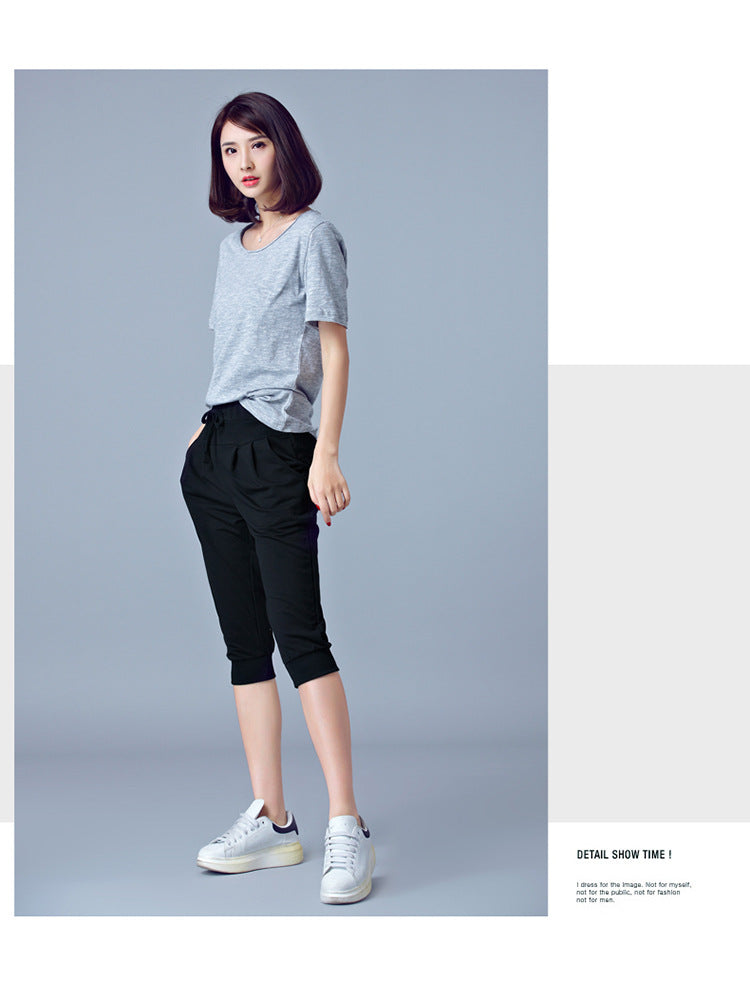 High-Waisted Stretch Cropped Pants for Women, Summer Thin Sports Pants, Loose Harem Pants 100kg Fat mm Large Size Casual Pants for Women
