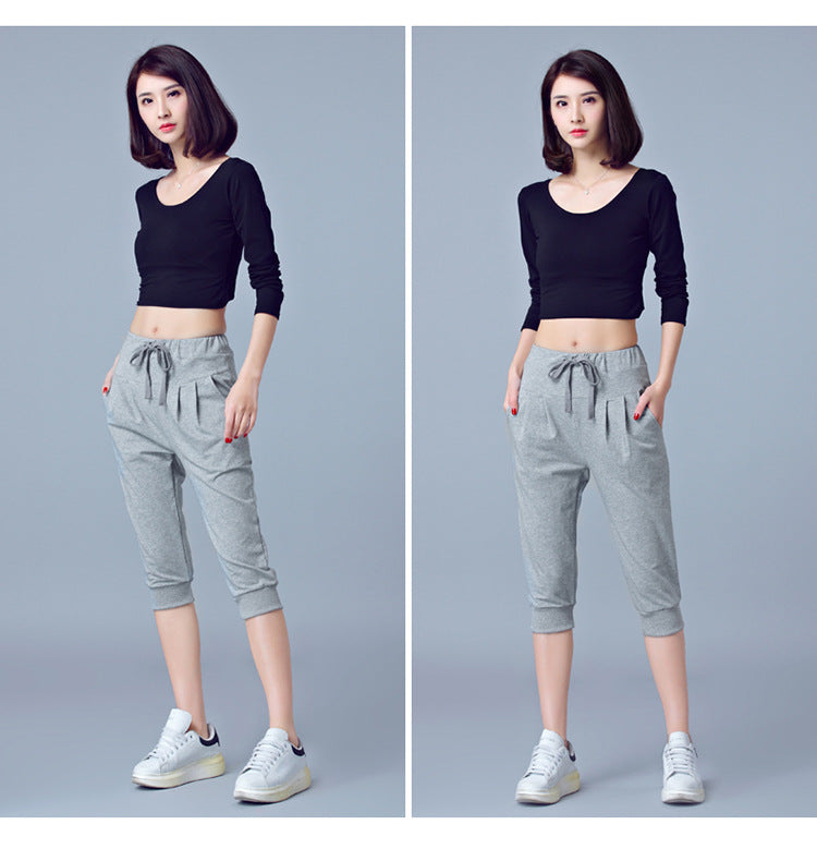 High-Waisted Stretch Cropped Pants for Women, Summer Thin Sports Pants, Loose Harem Pants 100kg Fat mm Large Size Casual Pants for Women
