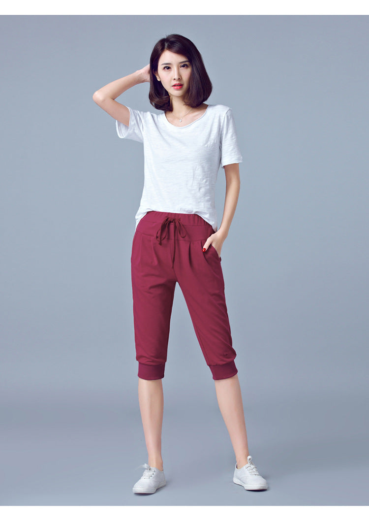 High-Waisted Stretch Cropped Pants for Women, Summer Thin Sports Pants, Loose Harem Pants 100kg Fat mm Large Size Casual Pants for Women