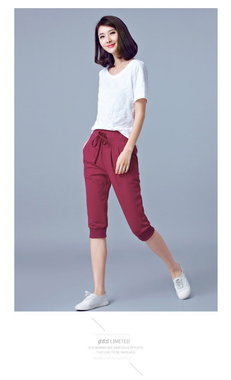 High-Waisted Stretch Cropped Pants for Women, Summer Thin Sports Pants, Loose Harem Pants 100kg Fat mm Large Size Casual Pants for Women