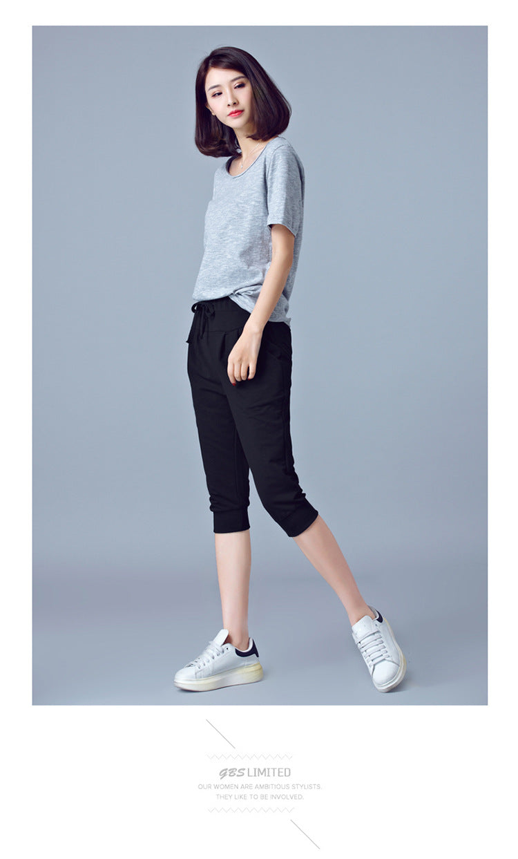 High-Waisted Stretch Cropped Pants for Women, Summer Thin Sports Pants, Loose Harem Pants 100kg Fat mm Large Size Casual Pants for Women