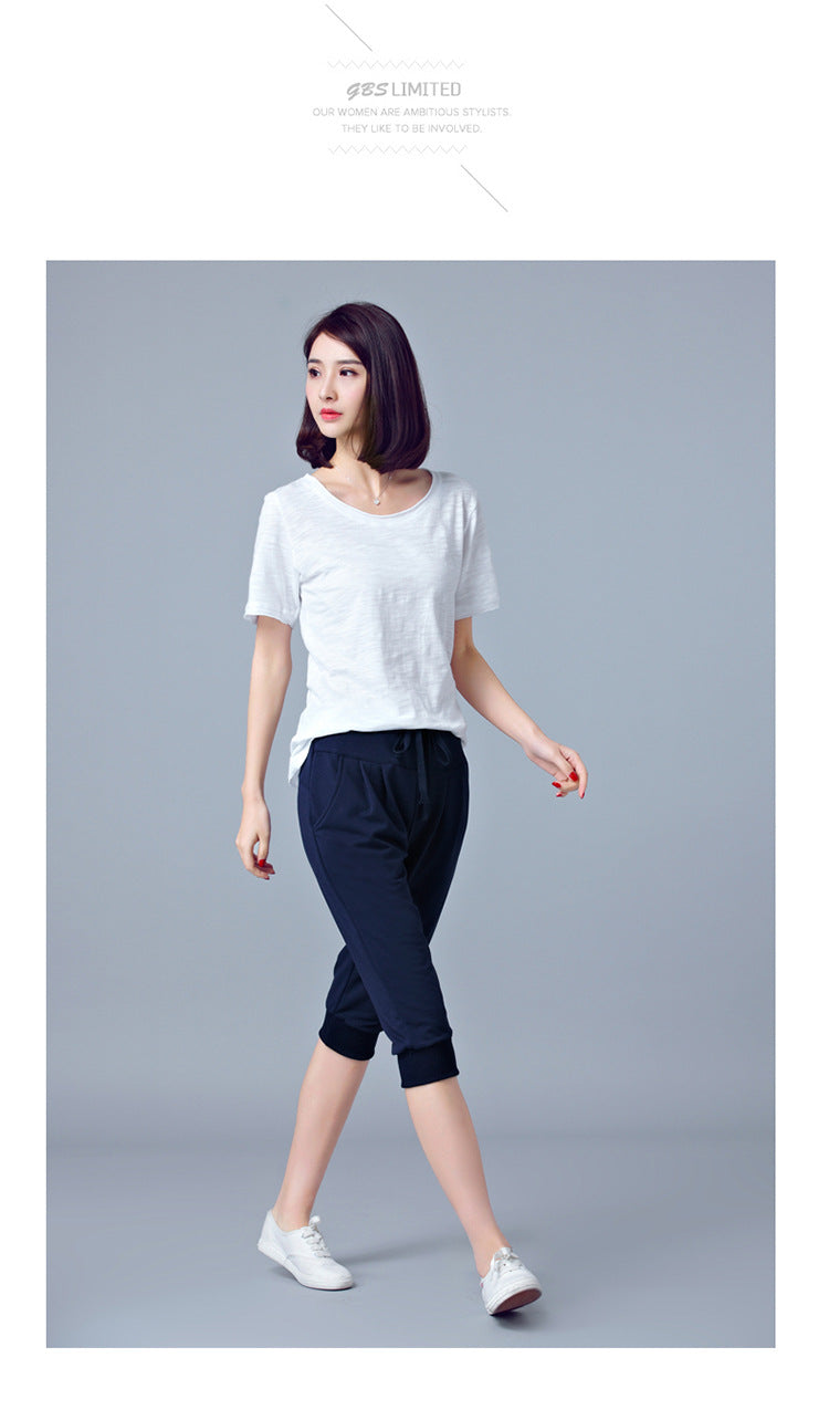 High-Waisted Stretch Cropped Pants for Women, Summer Thin Sports Pants, Loose Harem Pants 100kg Fat mm Large Size Casual Pants for Women
