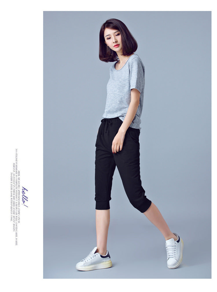 High-Waisted Stretch Cropped Pants for Women, Summer Thin Sports Pants, Loose Harem Pants 100kg Fat mm Large Size Casual Pants for Women