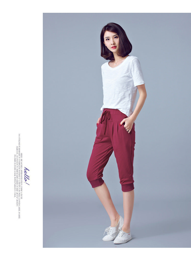 High-Waisted Stretch Cropped Pants for Women, Summer Thin Sports Pants, Loose Harem Pants 100kg Fat mm Large Size Casual Pants for Women