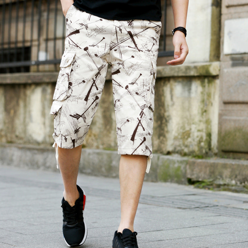 Summer New Arrival Capri Pants Men's Middle-Aged Pure Cotton Beach Pants Shorts Large Size Loose Medium Pants Crockwear Pants Outdoor