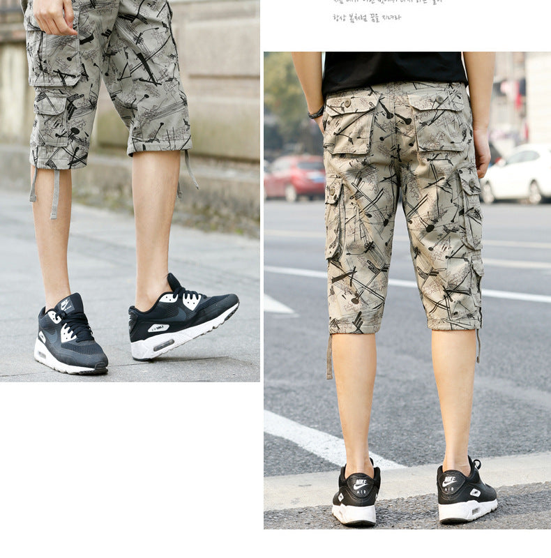 Summer New Arrival Capri Pants Men's Middle-Aged Pure Cotton Beach Pants Shorts Large Size Loose Medium Pants Crockwear Pants Outdoor