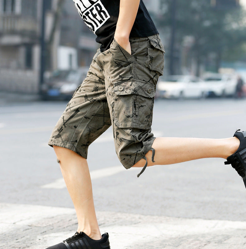 Summer New Arrival Capri Pants Men's Middle-Aged Pure Cotton Beach Pants Shorts Large Size Loose Medium Pants Crockwear Pants Outdoor