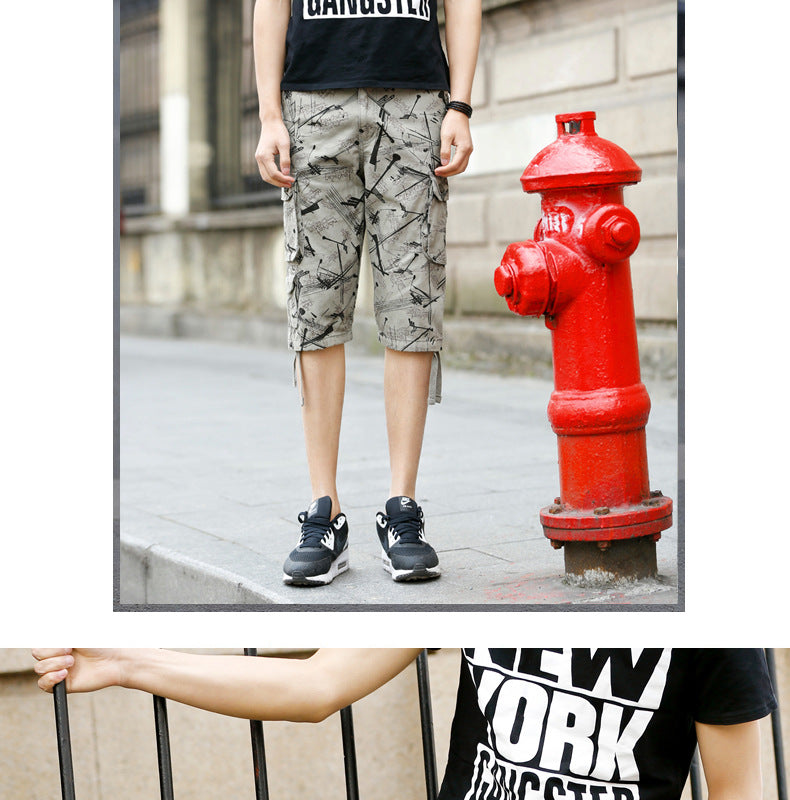 Summer New Arrival Capri Pants Men's Middle-Aged Pure Cotton Beach Pants Shorts Large Size Loose Medium Pants Crockwear Pants Outdoor