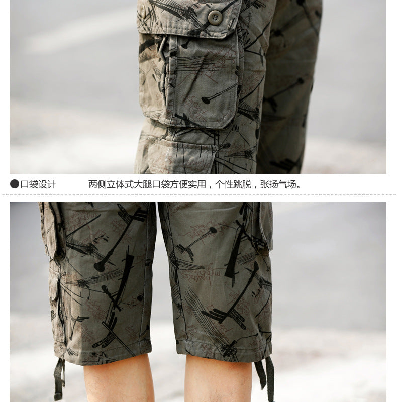 Summer New Arrival Capri Pants Men's Middle-Aged Pure Cotton Beach Pants Shorts Large Size Loose Medium Pants Crockwear Pants Outdoor