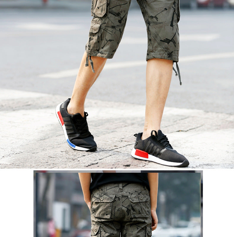 Summer New Arrival Capri Pants Men's Middle-Aged Pure Cotton Beach Pants Shorts Large Size Loose Medium Pants Crockwear Pants Outdoor