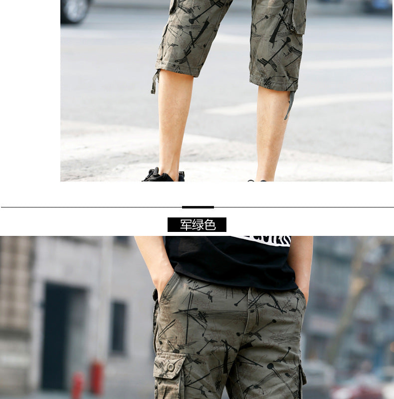 Summer New Arrival Capri Pants Men's Middle-Aged Pure Cotton Beach Pants Shorts Large Size Loose Medium Pants Crockwear Pants Outdoor