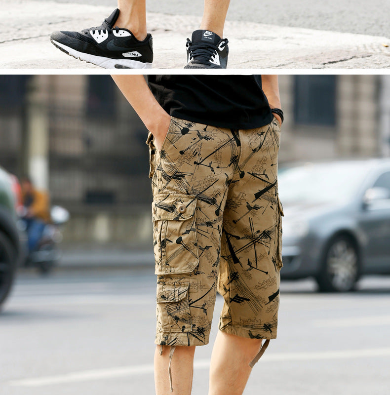 Summer New Arrival Capri Pants Men's Middle-Aged Pure Cotton Beach Pants Shorts Large Size Loose Medium Pants Crockwear Pants Outdoor