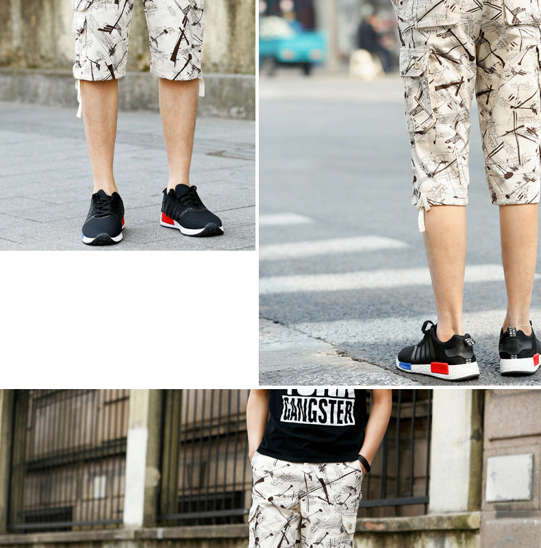 Summer New Arrival Capri Pants Men's Middle-Aged Pure Cotton Beach Pants Shorts Large Size Loose Medium Pants Crockwear Pants Outdoor