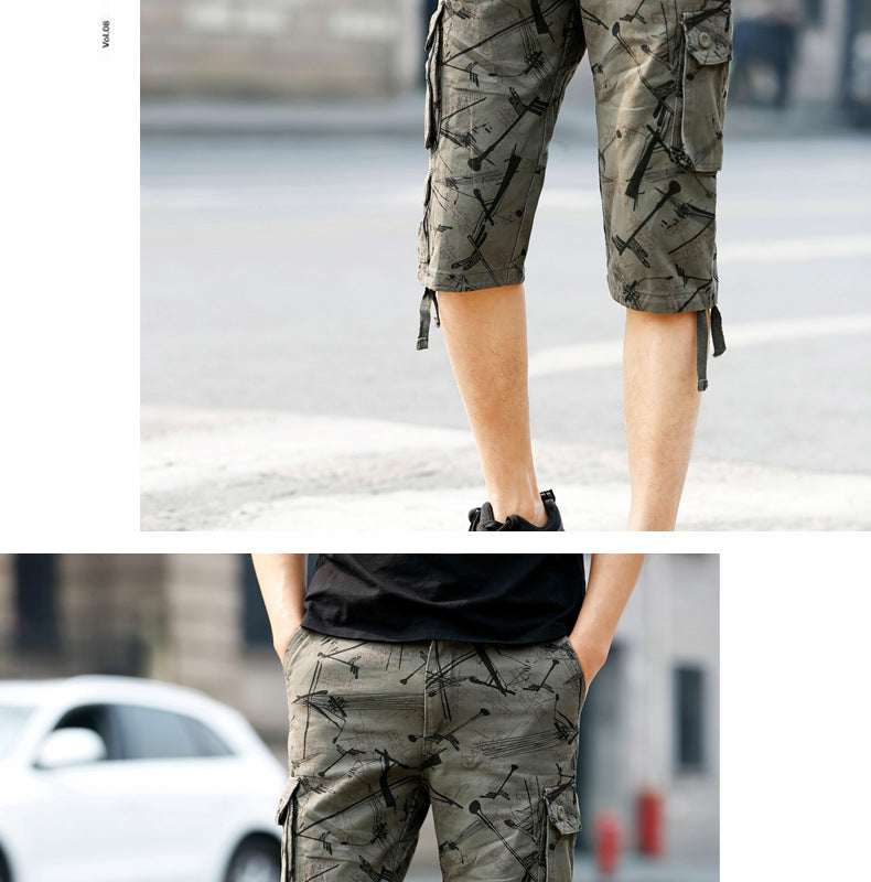 Summer New Arrival Capri Pants Men's Middle-Aged Pure Cotton Beach Pants Shorts Large Size Loose Medium Pants Crockwear Pants Outdoor