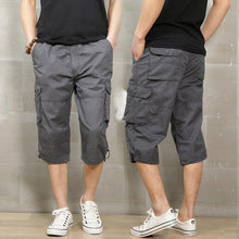Summer Cargo Pants, Thin, Loose, Plus-Size Men's Shorts, Multi-Pocket Mid-Length Pants, Outdoor Casual Seven-Point Pants, High-Waisted for Men