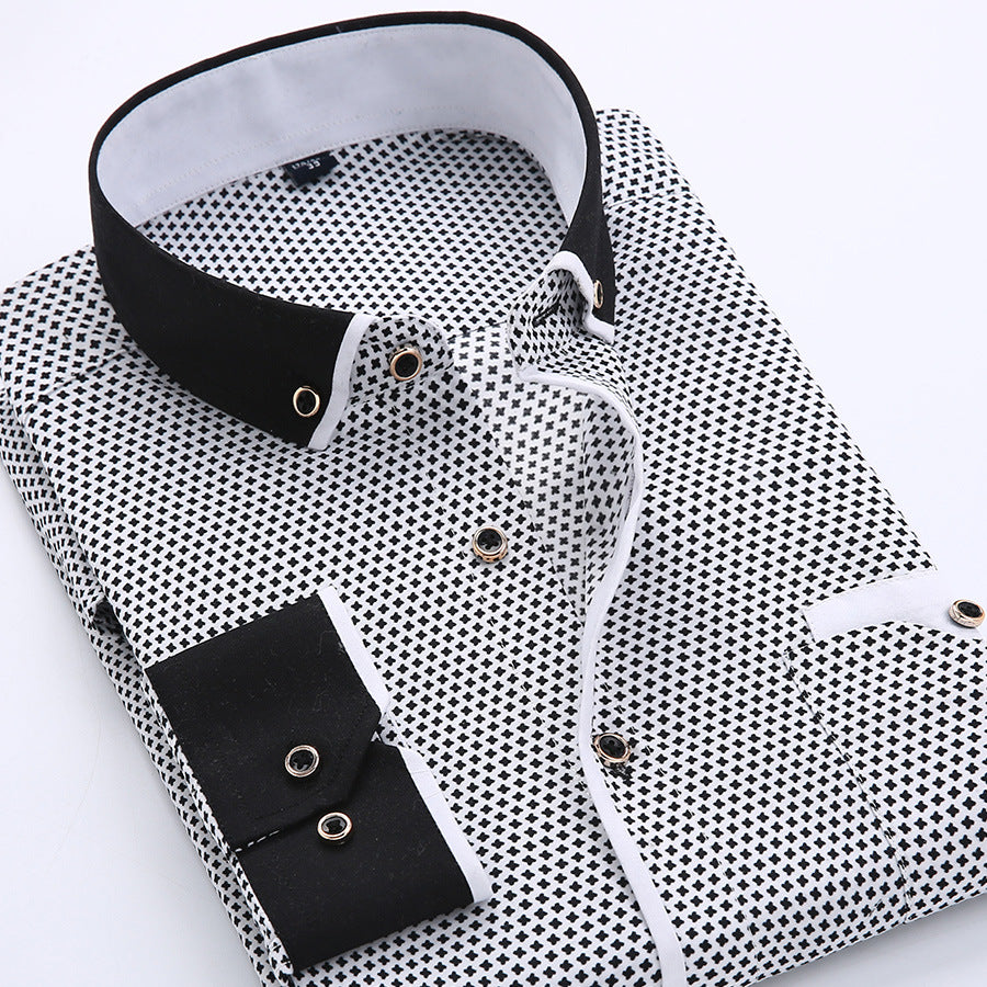 Mebison Men's Slim-Fit Long-Sleeve Dress Shirt - Printed Casual Shirt