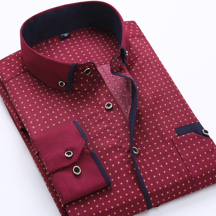 Mebison Men's Slim-Fit Long-Sleeve Dress Shirt - Printed Casual Shirt