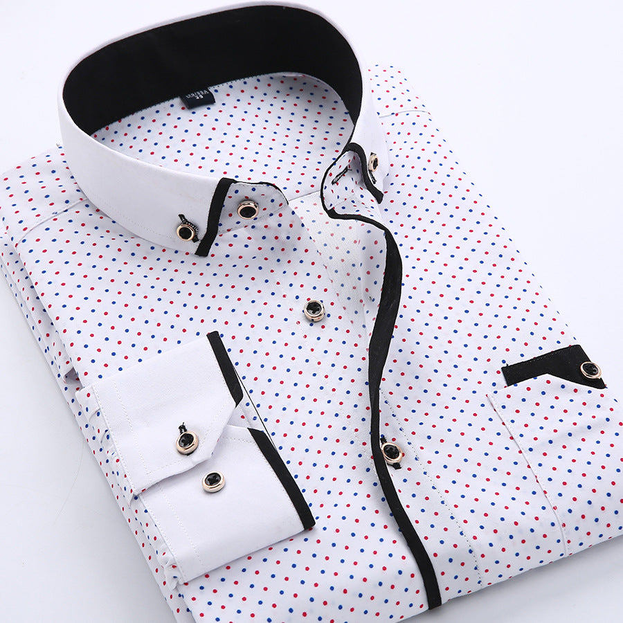 Mebison Men's Slim-Fit Long-Sleeve Dress Shirt - Printed Casual Shirt