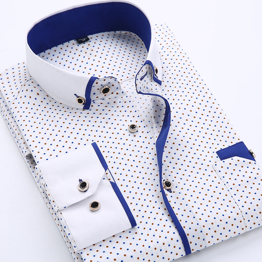 Mebison Men's Slim-Fit Long-Sleeve Dress Shirt - Printed Casual Shirt
