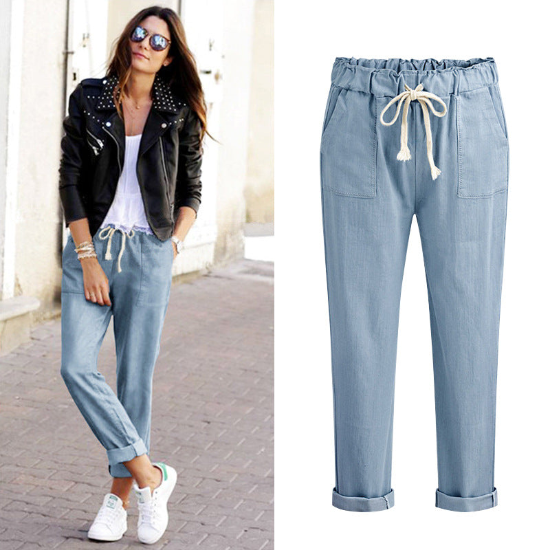 Spring Summer Autumn Harlan Pants Women's Cropped Pants European and American plus size 100.00kg Loose All-match Casual Pants Leg Black Pants