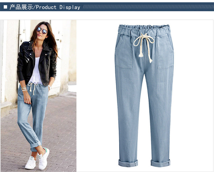 Spring Summer Autumn Harlan Pants Women's Cropped Pants European and American plus size 100.00kg Loose All-match Casual Pants Leg Black Pants