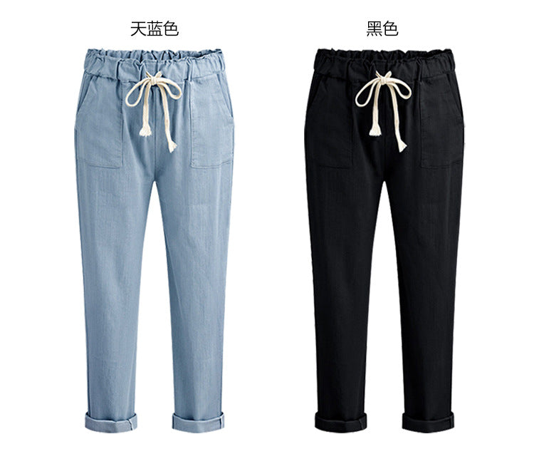 Spring Summer Autumn Harlan Pants Women's Cropped Pants European and American plus size 100.00kg Loose All-match Casual Pants Leg Black Pants