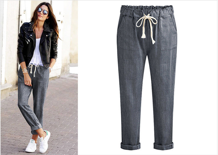 Spring Summer Autumn Harlan Pants Women's Cropped Pants European and American plus size 100.00kg Loose All-match Casual Pants Leg Black Pants