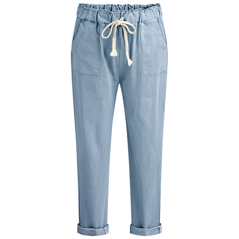 Spring Summer Autumn Harlan Pants Women's Cropped Pants European and American plus size 100.00kg Loose All-match Casual Pants Leg Black Pants