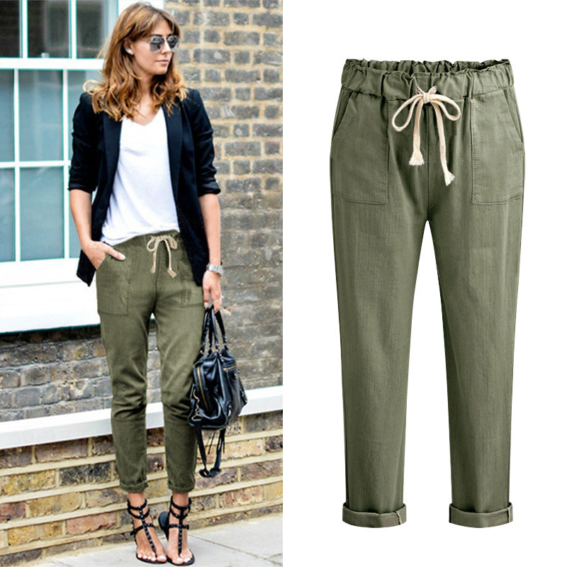 Spring Summer Autumn Harlan Pants Women's Cropped Pants European and American plus size 100.00kg Loose All-match Casual Pants Leg Black Pants