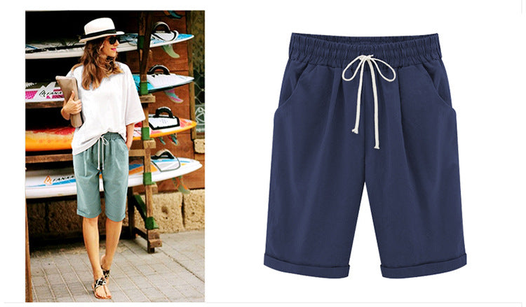 2026 Spring New Cotton Spandex Mid-Waist Loose Harem Shorts Street Fashion Drawstring Casual Pants Women's Pants