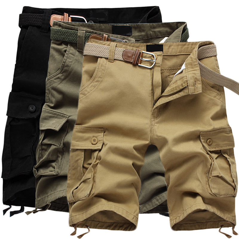 Summer Trendy Brand Cargo Shorts Men's Pants Multi-Pocket Large Size Pure Cotton Casual Mid-Pants Men's Loose Pants