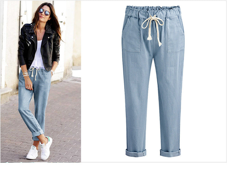 Spring Summer Autumn Harlan Pants Women's Cropped Pants European and American plus size 100.00kg Loose All-match Casual Pants Leg Black Pants