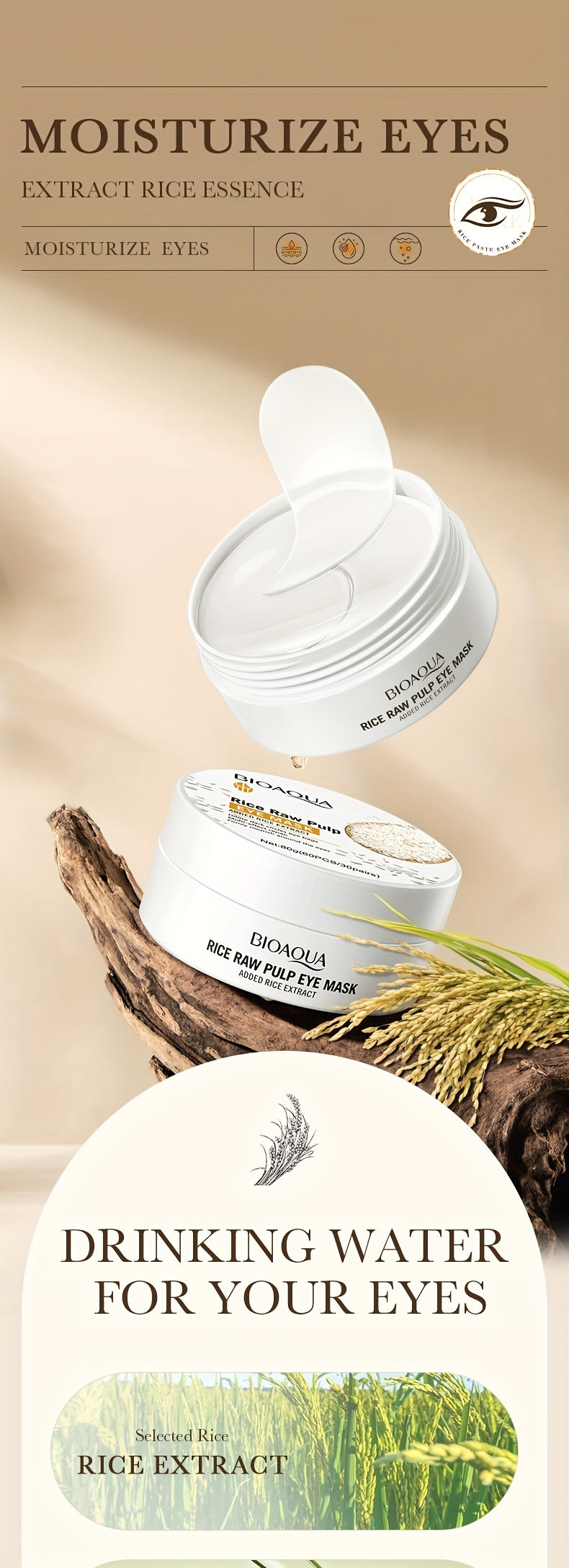 Eye Mask Pairs of Rice Milk Moisturizing Eliminates Dark Circles Eye Bags Wrinkles Tightens The Skin Suitable for All Symptoms