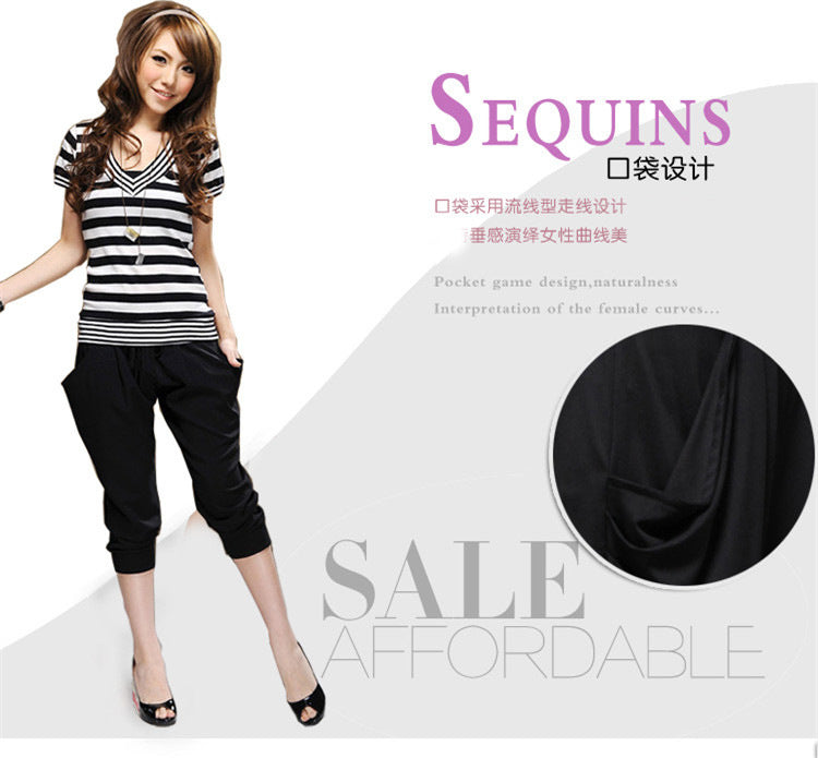 150kg Plus Size Cropped Pants Summer Clothes for Fat Girls 150kg Milk Silk Plus Fat Enlarged Elastic Slimming Look Harem Pants