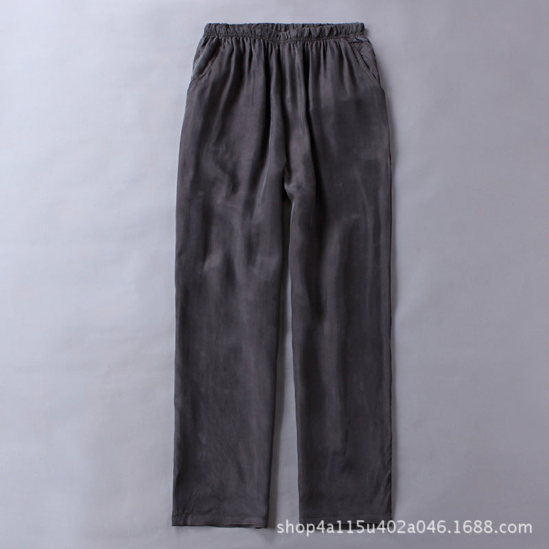 Summer Thin Copper Ammonia Silk Casual Pants Mulberry Silk Trousers Men's Wear Loose Large Size Men's Pants with Loose Waist
