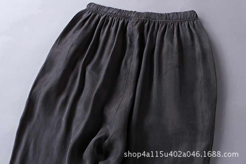 Summer Thin Copper Ammonia Silk Casual Pants Mulberry Silk Trousers Men's Wear Loose Large Size Men's Pants with Loose Waist