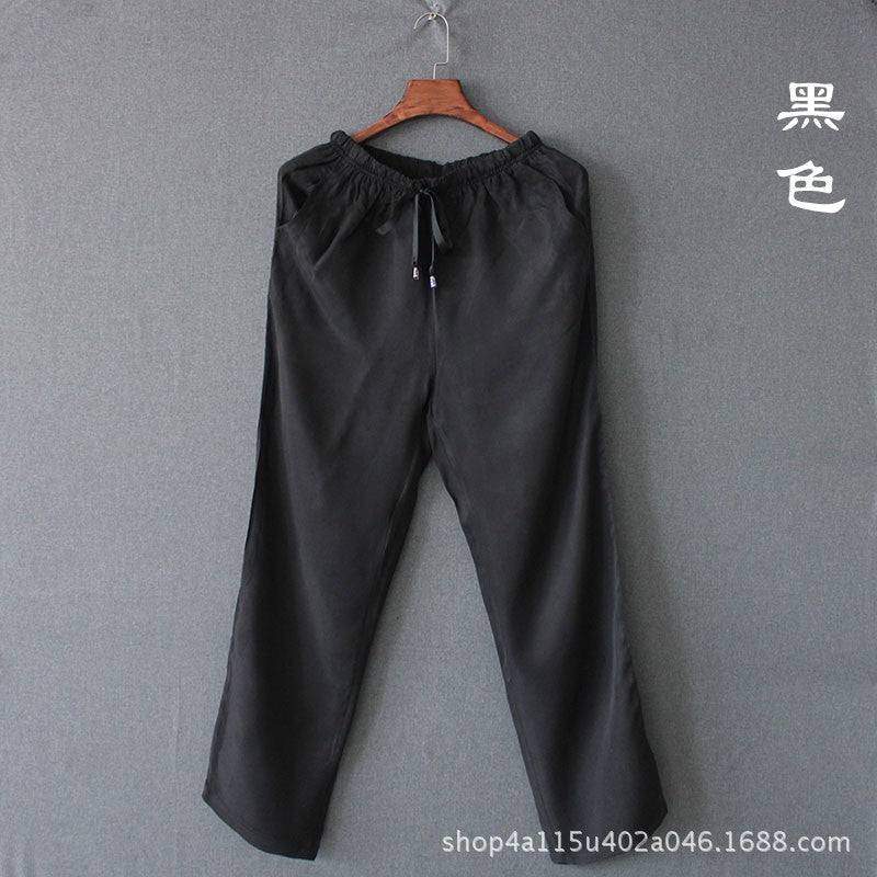 Summer Thin Copper Ammonia Silk Casual Pants Mulberry Silk Trousers Men's Wear Loose Large Size Men's Pants with Loose Waist
