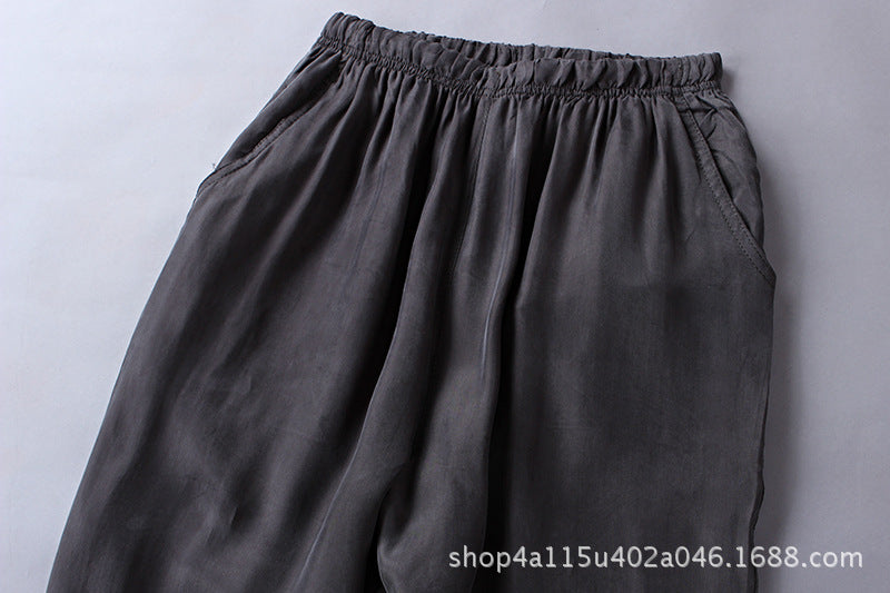 Summer Thin Copper Ammonia Silk Casual Pants Mulberry Silk Trousers Men's Wear Loose Large Size Men's Pants with Loose Waist