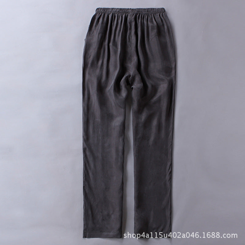 Summer Thin Copper Ammonia Silk Casual Pants Mulberry Silk Trousers Men's Wear Loose Large Size Men's Pants with Loose Waist