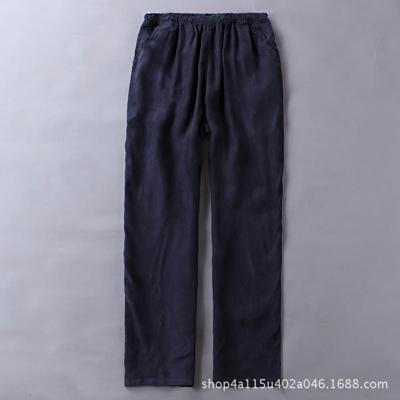 Summer Thin Copper Ammonia Silk Casual Pants Mulberry Silk Trousers Men's Wear Loose Large Size Men's Pants with Loose Waist