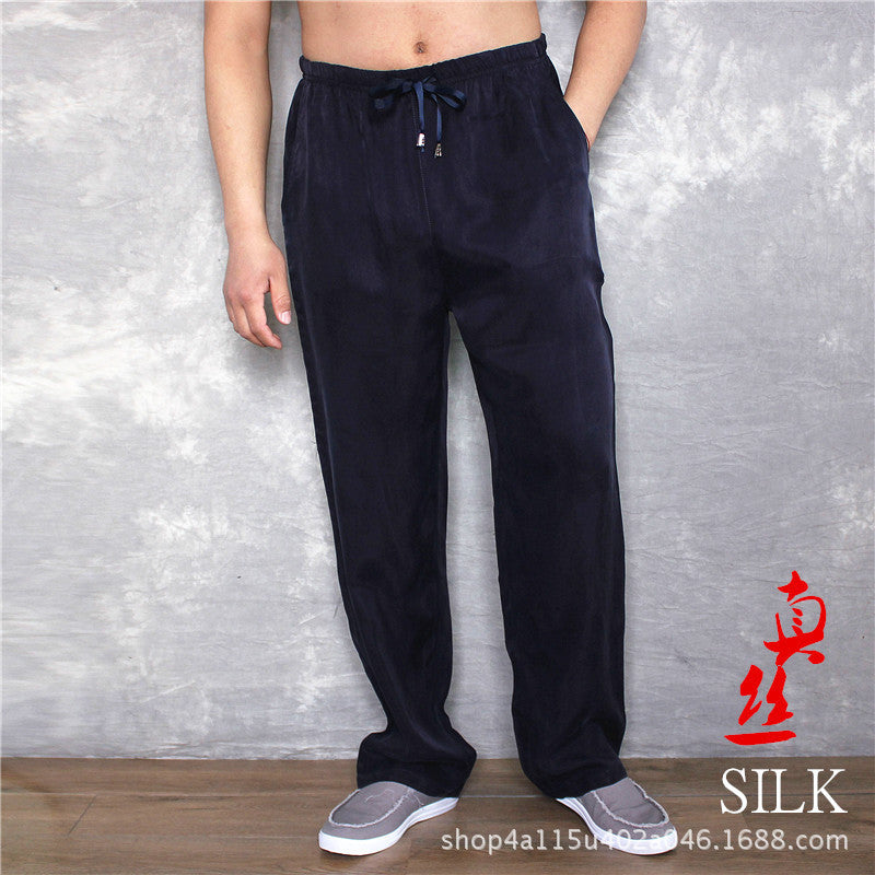 Summer Thin Copper Ammonia Silk Casual Pants Mulberry Silk Trousers Men's Wear Loose Large Size Men's Pants with Loose Waist